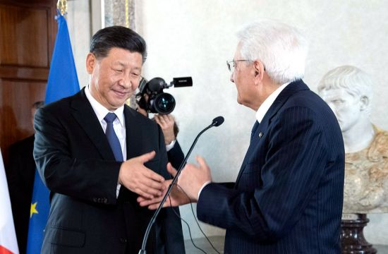 3月22日，中国国家主席习近平和意大利总统塞尔焦·马塔雷拉举行会晤。（欧联社记者：安东内拉·皮特蕾莉