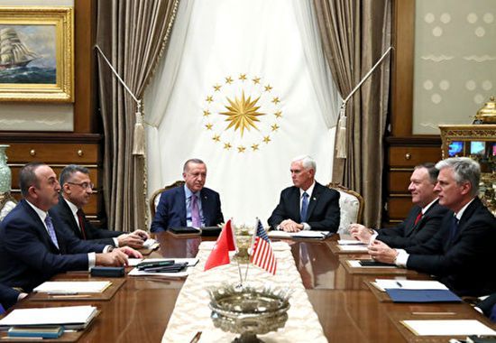 土耳其总统埃尔多安与美国副总统彭斯会晤。