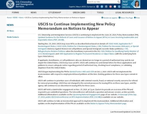 图片来源：美国移民局网站截图